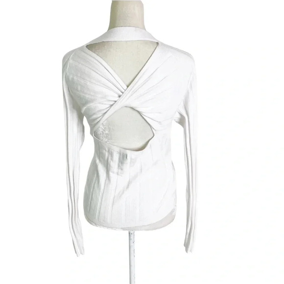 NEW Nordstrom Halogen Twist Open Back Ribbed Sweater White Size L - Picture 2 of 5